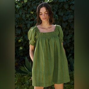 Free People - Mila Mini Dress - Size S - Green Puff Sleeve